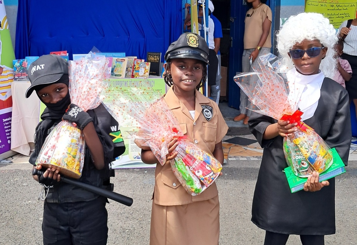 Students show off prizes won for best outfits at the Lawrence Tavern Primary School's Career Day event held on the school grounds in St. Andrew on Thursday (February 5), under the theme 'Big Dreams, Bright Futures: Learning Today, Leading Tomorrow’.

