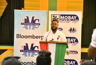 Mayor of Montego Bay, Councillor Richard Vernon, addresses the certificate presentation ceremony for participants in the second round of the Bloomberg Youth Climate Action Fund, held at the Montego Bay Cultural Centre in St. James on January 29.