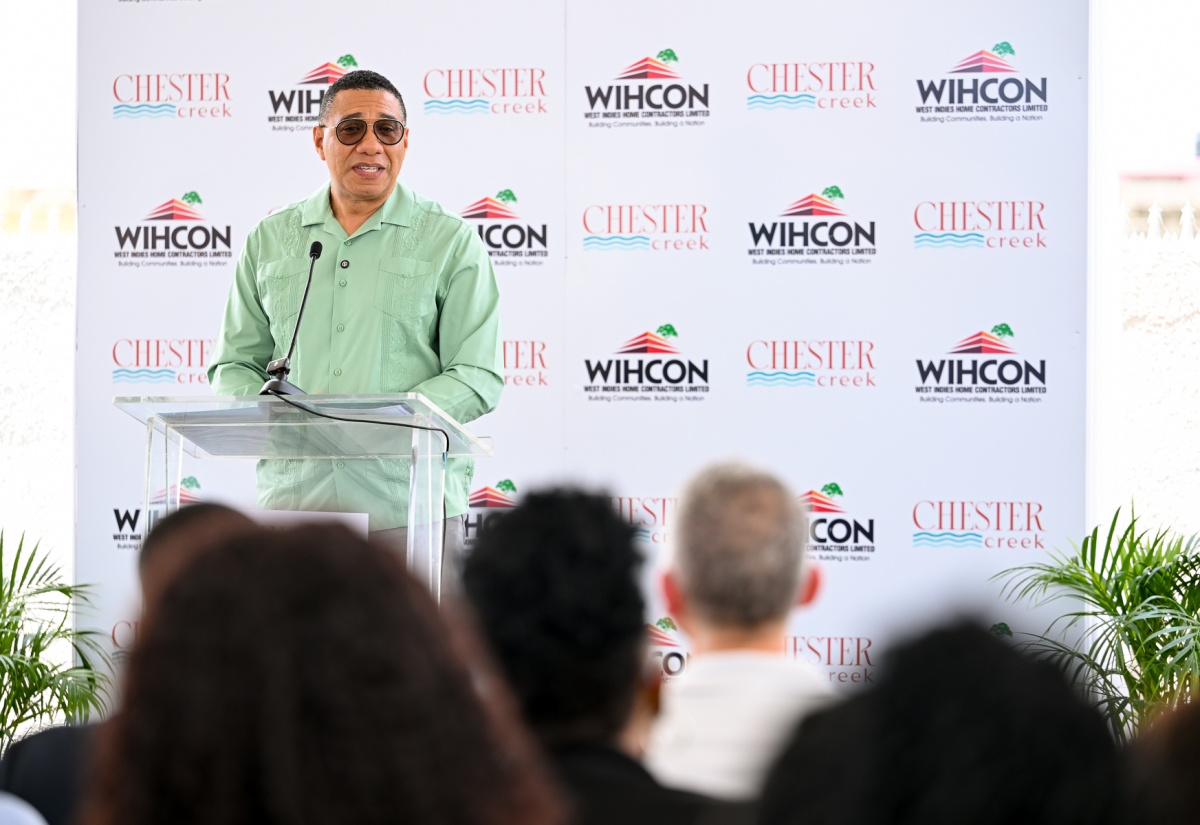 Prime Minister, Dr. the Most Hon. Andrew Holness, delivers the keynote address at the official launch of Chester Creek housing development in Westchester Drive in Portmore, St. Catherine, on Tuesday (March 3). 

