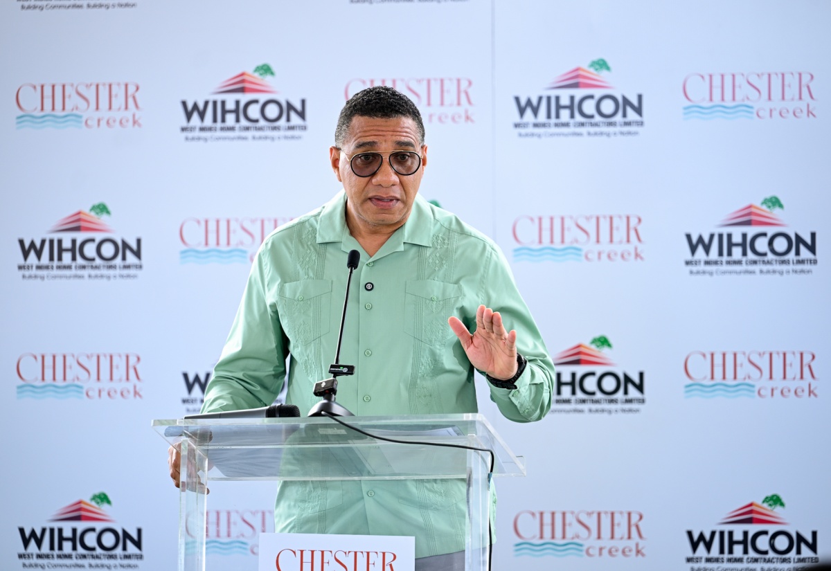 Prime Minister, Dr. the Most Hon. Andrew Holness, delivers the keynote address during the official launch of Chester Creek housing development at Westchester Drive in Portmore, St. Catherine, on Tuesday (March 3). 

