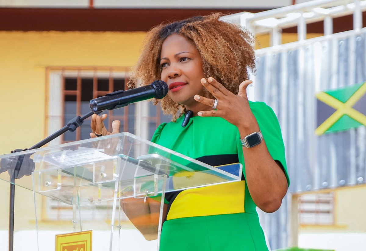 Minister of Education, Skills, Youth and Information, Senator Dr. the Hon. Dana Morris Dixon, addresses the Jamaica Day celebrations on February 27 at the Manchester High School in Mandeville.

