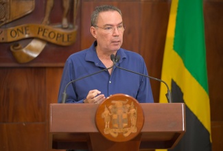 Minister of Energy, Transport and Telecommunications, Hon. Daryl Vaz, addresses Wednesday’s (March 4) post-Cabinet press briefing at Jamaica House. 

