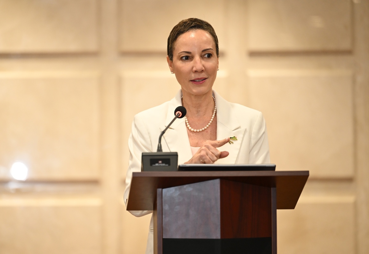 Minister of Foreign Affairs and Foreign Trade, Senator the Hon. Kamina Johnson Smith, addresses Wednesday’s (March 18) Ministerial Briefing during Diplomatic Days 2026, at the Ministry’s offices in downtown Kingston.

