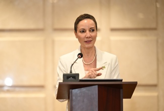 Minister of Foreign Affairs and Foreign Trade, Senator the Hon. Kamina Johnson Smith, addresses Wednesday’s (March 18) Ministerial Briefing during Diplomatic Days 2026, at the Ministry’s offices in downtown Kingston.