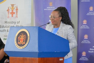 Transforming Education for National Development (TREND) Project Lead, Dr. Venesse Morrison-Leon, presents an update during Thursday’s (March 26) Education Transformation Oversight Committee (ETOC) Press Conference, held at Shortwood Teachers’ College in Kingston.
