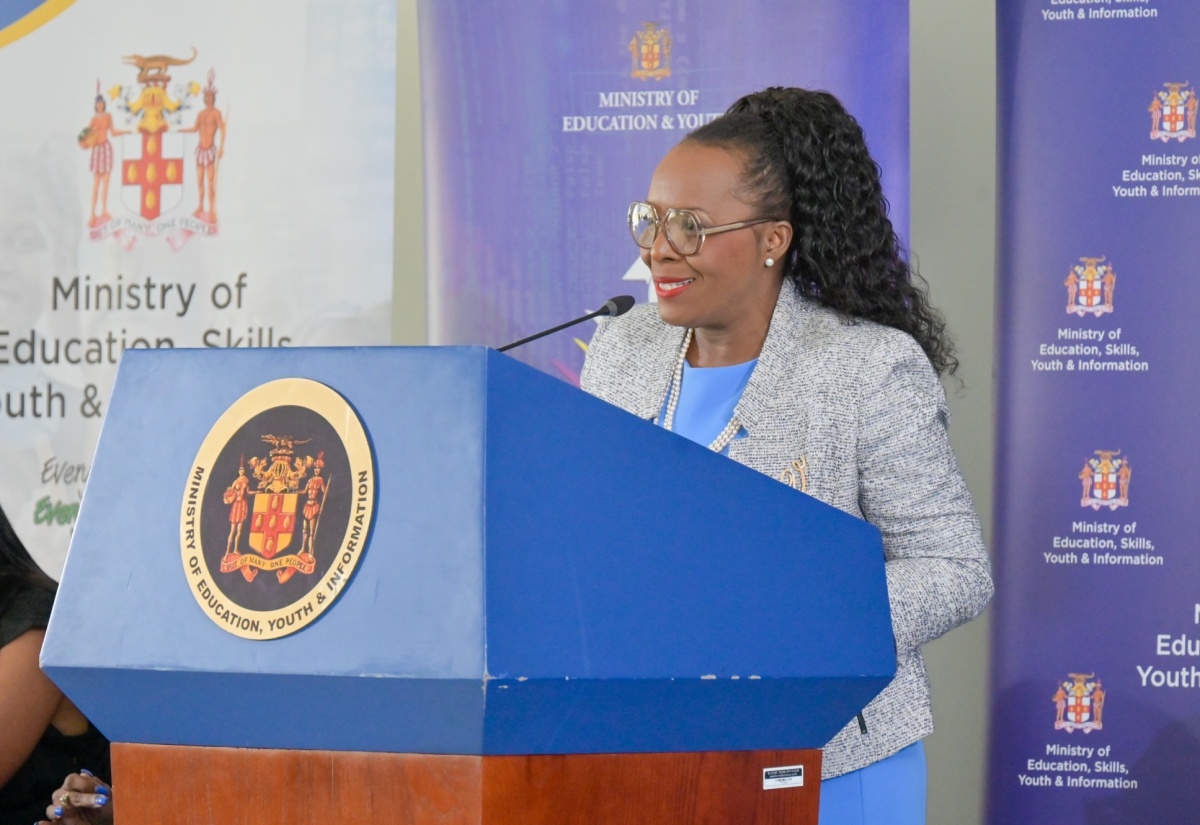 Transforming Education for National Development (TREND) Project Lead, Dr. Venesse Morrison-Leon, presents an update during the Education Transformation Oversight Committee (ETOC) Press Conference, held at Shortwood Teachers’ College in St. Andrew on March 26.
