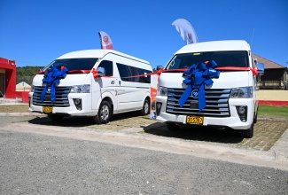 The two Foton buses donated to the Jamaica Fire Brigade (JFB) by Sandals Resorts International, facilitated through the Ministry of Local Government and Community Development. The units were officially handed over during a ceremony in Port Maria on March 13.