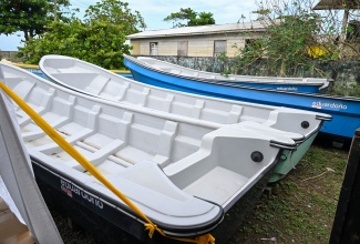 Boats that were handed over to fisherfolk from Oracabessa and Annotto Bay in St. Mary, and Bryan’s Bay and Hope Bay in Portland, at Pagee Fishing Beach in St. Mary on March 18.
