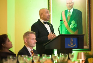 Governor-General, His Excellency the Most Hon. Sir Patrick Allen, addresses the annual Diplomatic Dinner on Thursday (March 19) inside the Ballroom at King's House.

