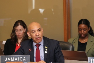 Jamaica’s  Ambassador to the United States and Permanent  Representative to  the Organization of American States (OAS), Major General (Ret'd) Antony Anderson delivers Jamaica’s statement at the OAS special session honouring the International Day of Remembrance of the Victims of Slavery and the Transatlantic Slave Trade at its headquarters in Washington DC on  March 25.