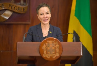 Minister of Foreign Affairs and Foreign Trade, Senator the Hon. Kamina Johnson Smith, speaking at a post-Cabinet press briefing at Jamaica House on Wednesday (March 4).

