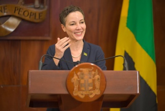 Minister of Foreign Affairs and Foreign Trade, Senator the Hon. Kamina Johnson Smith, provides an update during Wednesday’s (March 4) post-Cabinet press briefing at Jamaica House.

