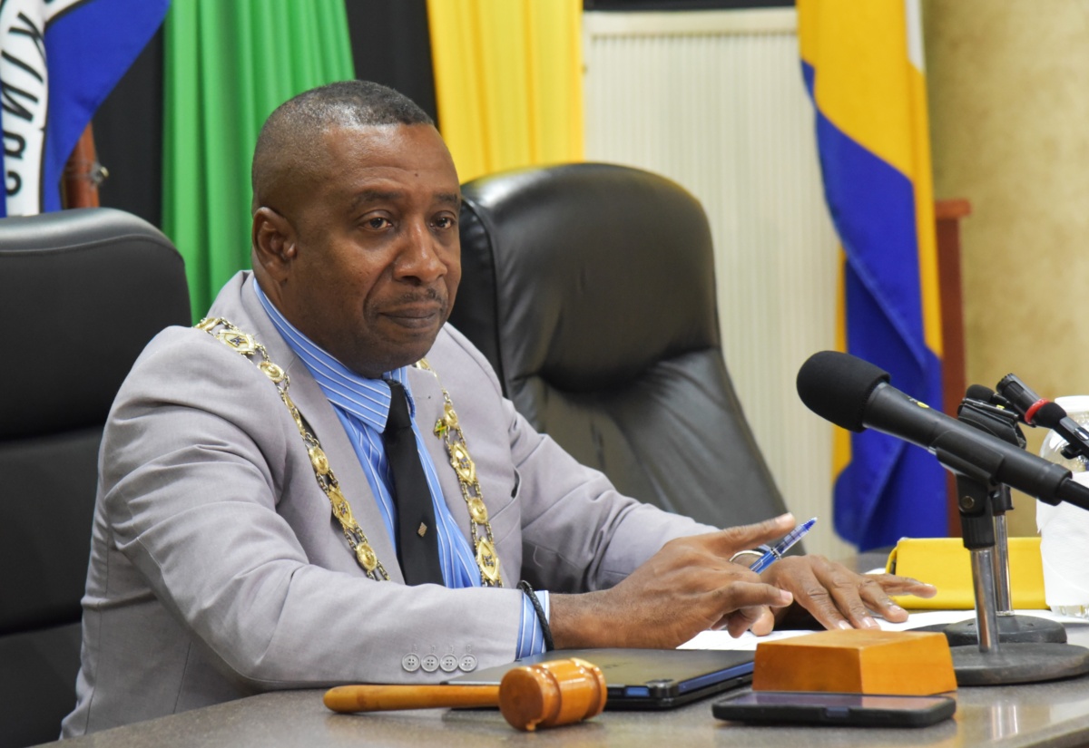 Mayor of Kingston, Councillor Andrew Swaby, addresses the Kingston and St. Andrew Municipal Corporation’s (KSAMC) monthly meeting on Tuesday (March 10).