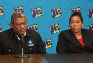Managing Director at the Water Resources Authority, Peter Clarke (left), and Director of Water Policy and Monitoring Branch in the Ministry of Water, Environment and Climate Change, Talia Gibson, participate in a recent Jamaica Information Service (JIS) Think Tank.