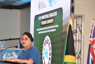 Caribbean Community (CARICOM) Assistant Secretary-General for Human and Social Development, Alison Drayton, addresses the opening ceremony for the 2026 Caribbean Examinations Council (CXC) Ministerial Forum, held on Wednesday (March 18) at The Jamaica Pegasus hotel in New Kingston.

