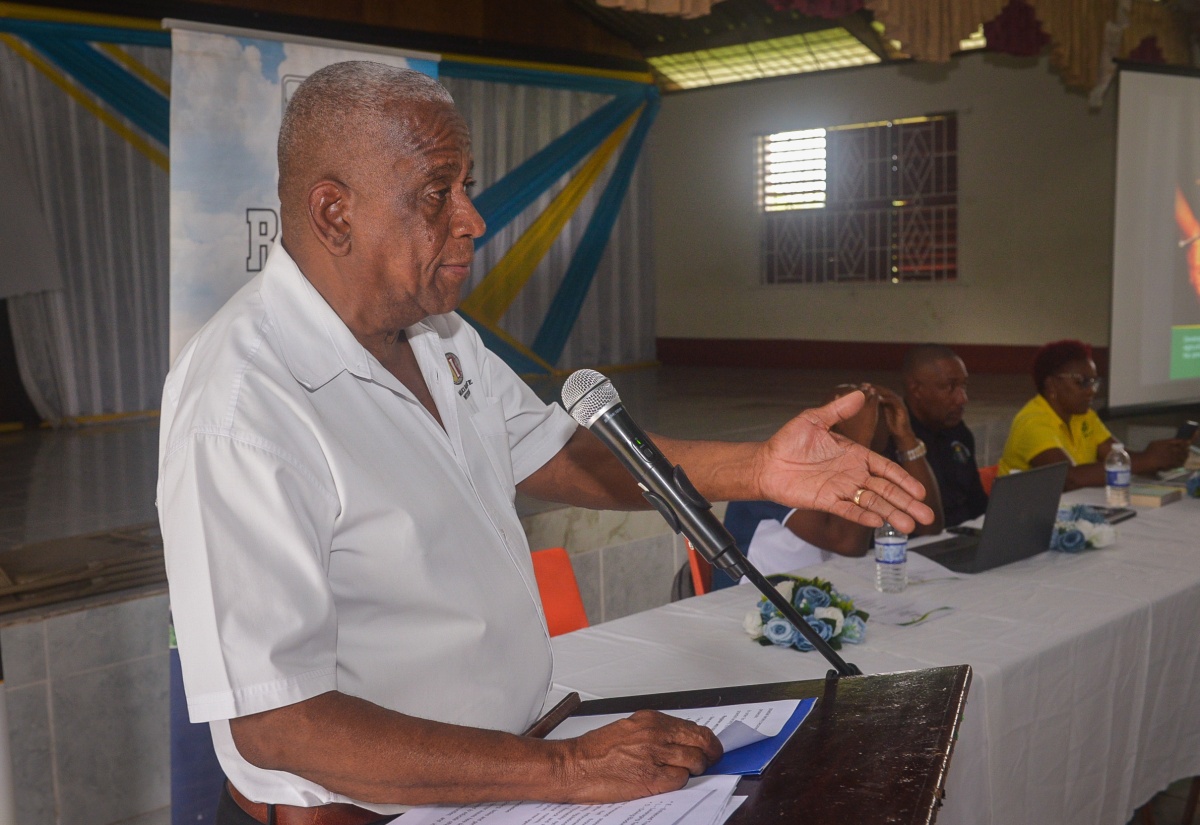 Minister of State, Ministry of Agriculture, Fisheries and Mining, Hon. Franklin Witter, addresses the Praedial Larceny Sensitisation Session held at Linstead Anglican Church in St. Catherine on Thursday (Feb. 26).