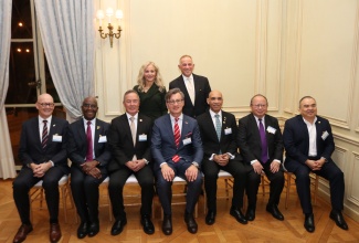 Jamaica’s Ambassador to the United States, His Excellency Major General (Ret’d) Antony Anderson (third right, seated), joins recently accredited ambassadors for a group photograph. Others (from left, seated) are His Excellency Chris Seed (New Zealand); His Excellency David Douglas Hamadziripi (Zimbabwe); His Excellency Gediminas Varvuolis (Lithuania); His Excellency Phoukhong Sisoulath (Laos); and His Excellency Nestor Mendez (Belize). They were all recognised recently by Meridian International Center during the winter instalment of the ‘Welcome to Washington’ reception. Also sharing the moment are (from left, back row) Meridian International Interim Chief Executive Officer Deborah Lehr, and Chairman, Fred Hocberg. Founded in 1960, Meridian is a leading centre for diplomacy, dedicated to empowering the next generation of leaders to advance global cooperation for a better future.

