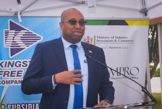 Minister of State in the Ministry of Industry, Investment and Commerce, Hon. Delano Seiveright, delivers the keynote address at the official launch of the Portmore Incubator and Linkages Forum, held recently.
