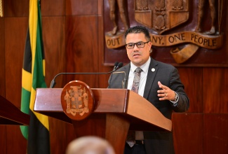 Minister of Water, Environment and Climate Change, Hon. Matthew Samuda, speaks during a recent post-Cabinet press briefing.

