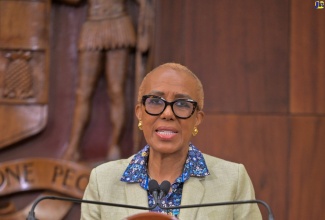 Minister of Finance and the Public Service, Hon. Fayval Williams, addresses Wednesday’s (March 11) Post-Cabinet Press Briefing at Jamaica House.

