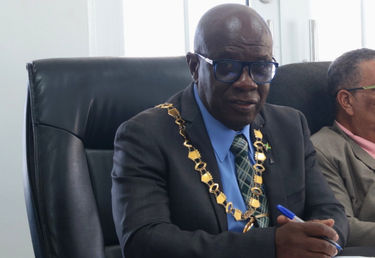 Mayor of Falmouth, Councillor Collen Gager, speaks during the Trelawny Municipal Corporation’s meeting, held on March 12 at the Artisan Village in Falmouth.