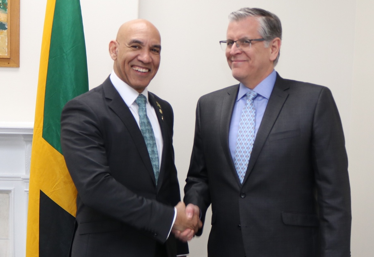 Jamaica’s Ambassador to the United States and Permanent Representative to the Organization of American States (OAS), His Excellency Major General (Ret’d) Antony Anderson (left), welcomes Peru’s Permanent Representative to the OAS, Ambassador Rodolfo Coronado, who paid a courtesy call at the Embassy of Jamaica in Washington DC recently. Jamaica and Peru have maintained cordial and growing bilateral relations for more than 56 years following the formal establishment of diplomatic ties in April 1970, strengthening significantly through increased cooperation in tourism, trade, and regional integration. 

