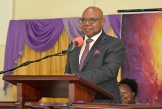 Minister of Tourism, Hon. Edmund Bartlett addresses the audience at the Tourism Product Development Company Limited (TPDCo) 30th Anniversary Thanksgiving Church Service held on Sunday (April 19) at the Grace Missionary Church in Kingston.