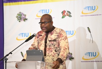 Principal and Pro-Vice-Chancellor of the University of the West Indies (UWI), Mona, Densil Williams, delivers the keynote address at the launch of the Transformation Implementation Unit (TIU) Public Sector Debate Competition on Tuesday (April 14) at the AC Marriott Hotel in Kingston.
