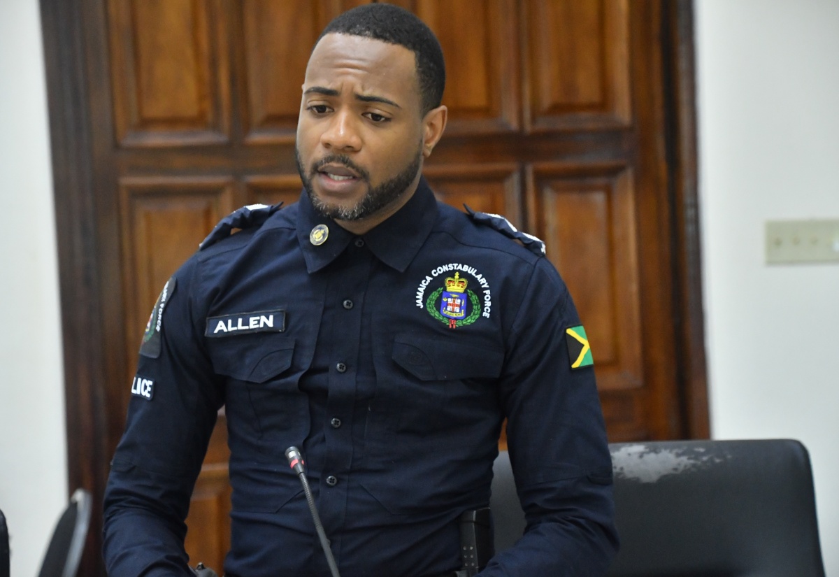 Operations Officer for the Westmoreland Division, Deputy Superintendent of Police (DSP) Jordaine Allen, gives remarks during the recent monthly meeting of the Westmoreland Municipal Corporation in Savanna-la-Mar.

