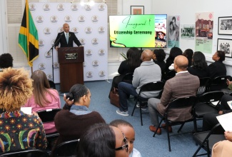 Jamaica’s Ambassador to the United States, His Excellency Major General (Ret’d) Antony Anderson, addresses the Embassy of Jamaica