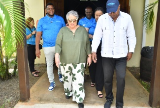 Tourism Minister, Hon. Edmund Bartlett (right), tours a section of the Appleton Estate Rum Tour in St. Elizabeth with Master Blender, Joy Spence (centre), and J. Wray and Nephew Jamaica General Manager, Cecil Smith Jr. (left). The visit, on Thursday (April 23), formed part of the Ministry’s South Coast Confidence Tour.