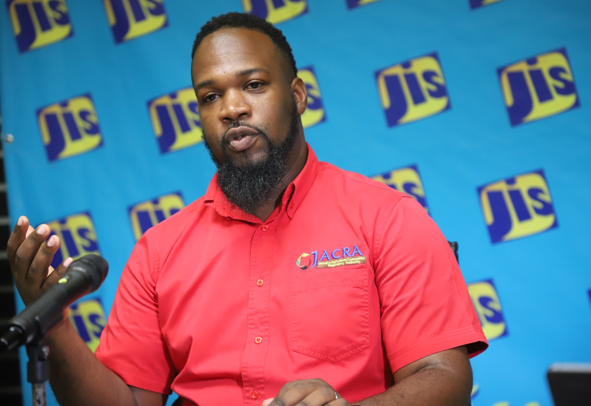 Acting Senior Director for Cocoa and Coconut at the Jamaica Agricultural Commodities Regulatory Authority (JACRA),  Chevonne Aschute, addresses a recent JIS Think Tank held at the agency’s Television Department in Kingston.
