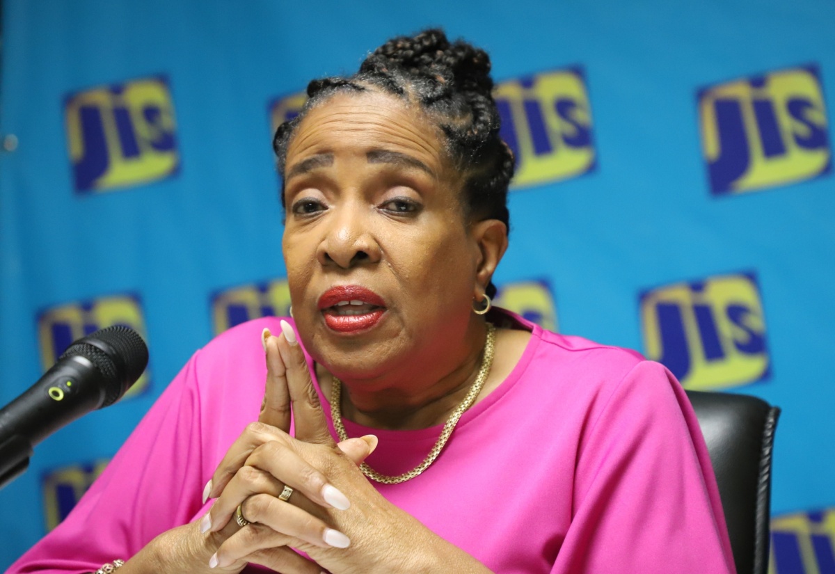 Executive Director of the National Road Safety Council (NRSC), Paula Fletcher, addresses a Jamaica Information Service Think Tank, held in Kingston on April 28.
