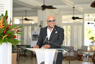 Tourism Minister, Hon. Edmund Bartlett, speaks during the reopening ceremony for Eclipse at Half Moon Resort in Rose Hall, St. James, on Thursday (April 2).
