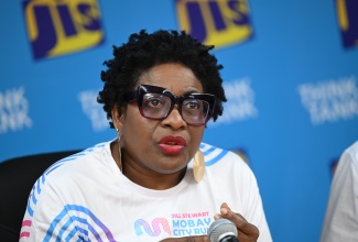Chairman and founder of the Jill Stewart MoBay City Run, Janet Silvera, addresses a Jamaica Information Service (JIS) Think Tank, held at the agency’s Montego Bay Regional office, on Wednesday, April 8.
