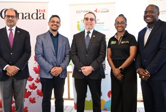 Jamaica Promotions Corporation (JAMPRO) President, Shullette Cox (second right), is joined by (from left) Counsellor and Head of Development Cooperation for Jamaica and Belize at Global Affairs Canada, Shehryar Sarwar; Executive Director of the Caribbean Export Development Agency (CEDA), Dr. Damie Sinanan; Canada