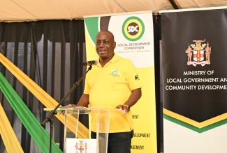 Executive Director of the National Solid Waste Management Authority (NSWMA), Audley Gordon, addresses the Community Church Clean-Up and Restoration Initiative, held at the Middle Quarters New Testament Church of God in St. Elizabeth on April 17.