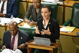 Minister of Foreign Affairs and Foreign Trade, Senator the Hon. Kamina Johnson Smith, addresses Friday’s (April 17) meeting of the Senate at Gordon House in Kingston.