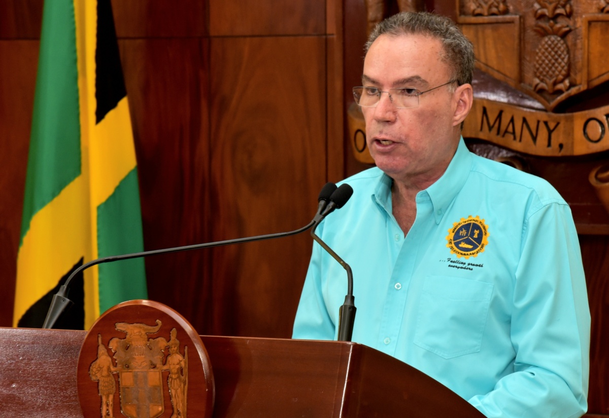 Minister of Energy, Transport,  and Telecommunications, Hon. Daryl Vaz, addresses a post-Cabinet press briefing, held at Jamaica House on April 15.
