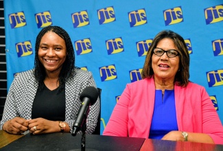 Representatives of the Jamaica Intellectual Property Office (JIPO) Deputy Director and Legal Counsel, Shantal English-Richards (left) and Executive Director, Lilyclaire Bellamy, participate in a  recent JIS 