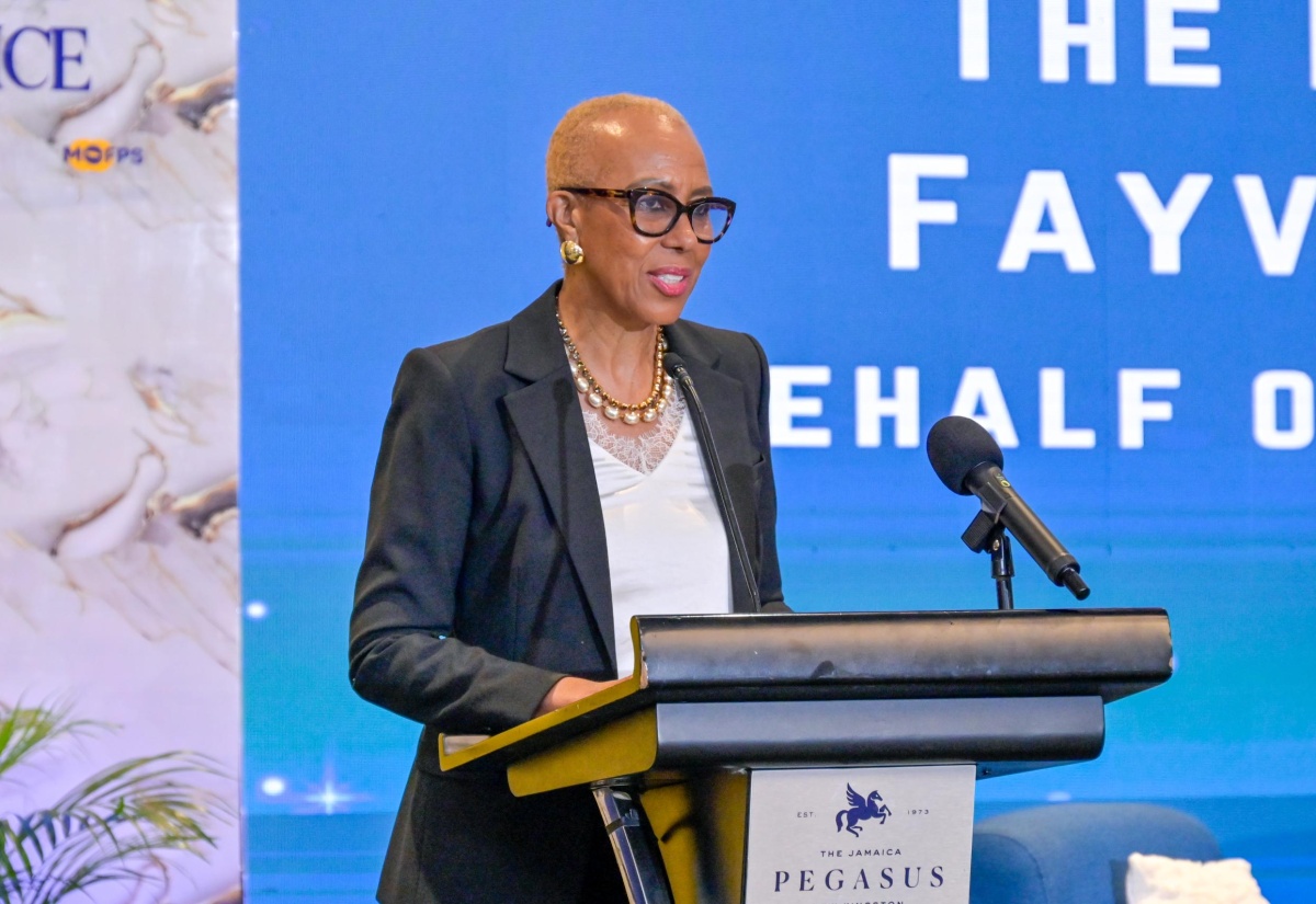Minister of Finance and the Public Service, Hon. Fayval Williams, delivers remarks on behalf of Prime Minister, Dr. the Most. Hon. Andrew Holness, during the Government of Jamaica Service Excellence Conference 2026, held at The Jamaica Pegasus hotel in New Kingston, on Wednesday (May 13).
