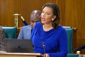 Minister without Portfolio in the Office of the Prime Minister with responsibility for Efficiency, Innovation and Digital Transformation, Ambassador the Hon. Audrey Marks, delivers her contribution to the 2026/2027 Sectoral Debate in the House of Representatives on Wednesday (May 20).
