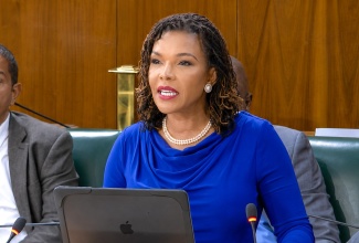 Minister without Portfolio in the Office of the Prime Minister with responsibility for Efficiency, Innovation and Digital Transformation, Hon. Ambassador Audrey Marks, makes her contribution to the 2026/2027 Sectoral Debate in the House of Representatives on Wednesday (May 20).