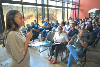 Minister of State in the Ministry of Education, Skills, Youth and Information, Hon. Rhoda Moy Crawford, addresses attendees during the Special General Meeting of the National Youth Council of Jamaica (NYCJ), held recently at the St. Catherine Youth Innovation Centre in Spanish Town.