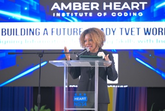 Minister of Education, Skills, Youth and Information, Senator Dr. the Hon. Dana Morris Dixon, addresses the Amber HEART Academy Graduation Ceremony for the Class of 2026 on Wednesday (April 29), at the HEART Eastern TVET Institute, Stony Hill, St. Andrew.