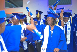 Graduates from Cohort Five of the 2026 Amber HEART Institute of Coding programme celebrate the completion of their training on Wednesday (April 29) at the HEART Eastern TVET Institute, Stony Hill Campus in St. Andrew during the Amber HEART Academy Graduation Ceremony.