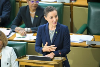 Minister of Foreign Affairs and Foreign Trade, Senator the Hon. Kamina Johnson Smith, opens the debate for the Cybercrimes (Amendment) Act in the Senate on Friday (May 1).
