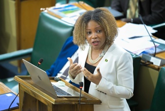 Minister of Education, Skills, Youth and Information, Senator, Dr. the Hon. Dana Morris Dixon, speaks in the Senate on May 1.