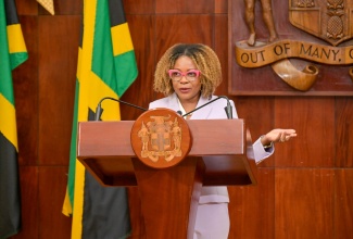 Minister of Education, Skills, Youth and Information, Senator Dr. the Hon. Dana Morris Dixon, addresses Wednesday’s (May 6) post-Cabinet press briefing at Jamaica House.