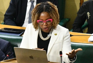 Minister of Education, Skills, Youth and Information, Senator Dr. the Hon. Dana Morris Dixon, closes the debate on the National Reconstruction and Resilience Authority (NaRRA) Act in the Senate on May 8.

